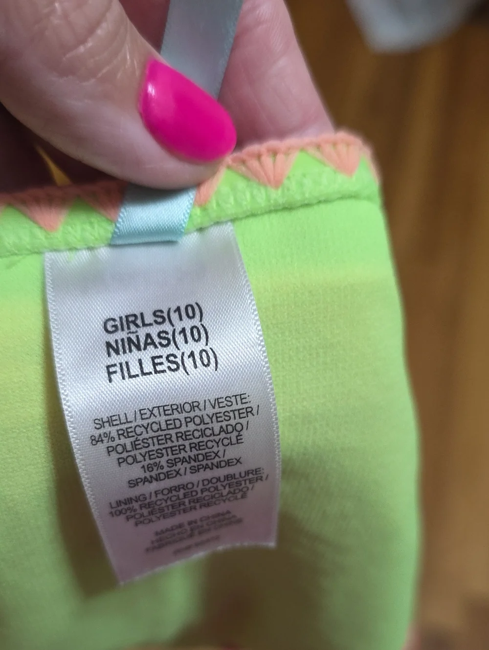Girls' Neon Pink Two-Piece Swim Bikini with Peach & Lime Trim